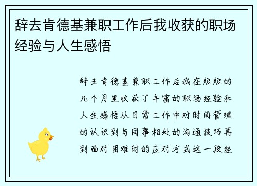 辞去肯德基兼职工作后我收获的职场经验与人生感悟